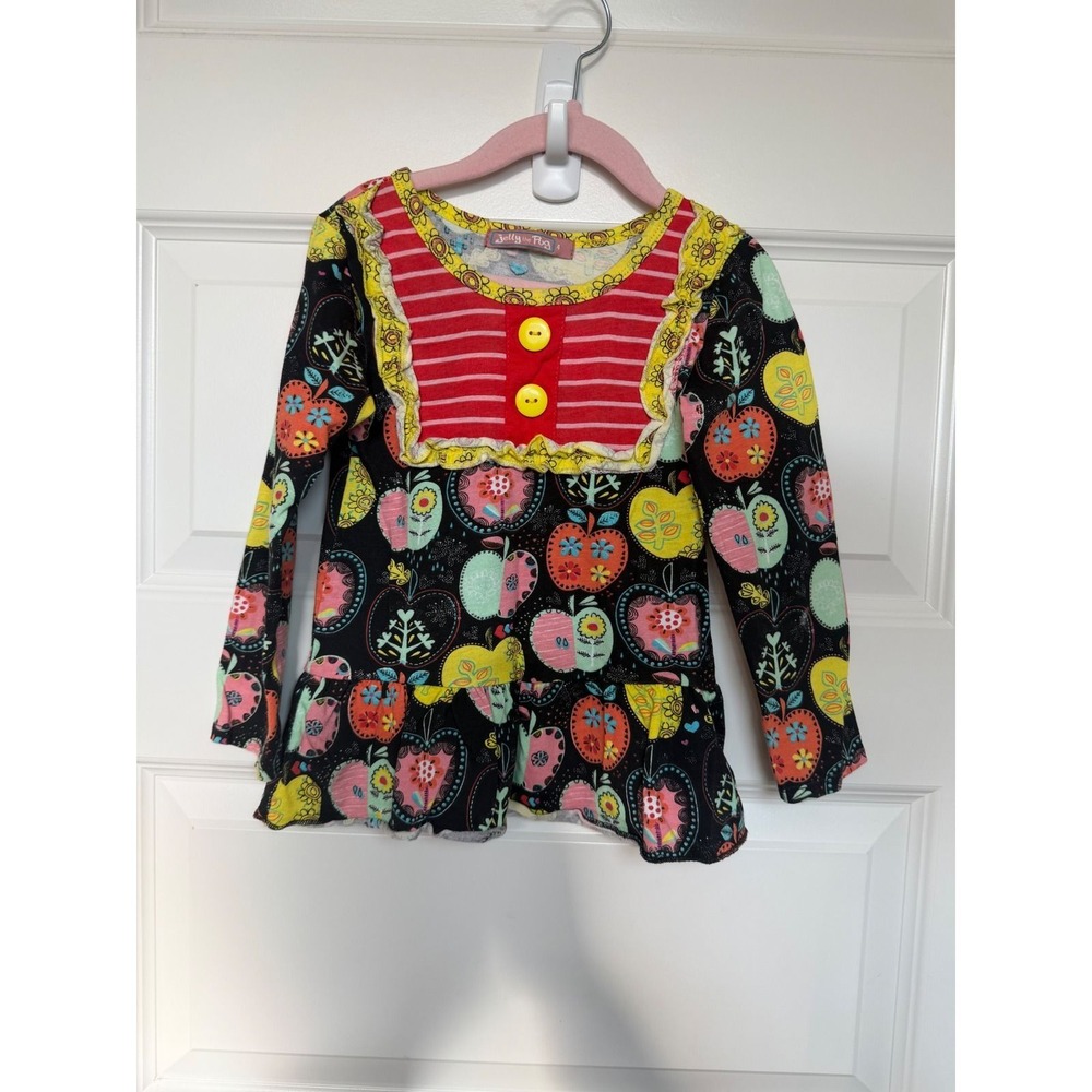 22.Jelly the Pug Girls Candy Apple Abigail Knit Top Black Floral Ruffle Size 4